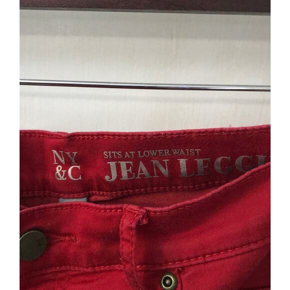 New York & Company Red Denim Low Waist Legging Jean 6 Cherry Girl Rainbow Preppy - Picture 6 of 7